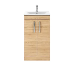 Emily 1000mm Bathroom Toilet & Sink Unit - Natural Oak - Harbour Clarity 525mm Toilet & Seat - Basin B - 18mm Height - Concealed Cistern -Vado Shop drench emily 500mm floor 2 door vanity unit natural oak cutout