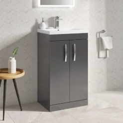 Emily 500mm Floorstanding Vanity Unit & Minimalist Basin - Gloss White 12 Emily 500mm Floorstanding Vanity Unit & Minimalist Basin - Gloss White -Vado Shop drench emily 500mm floor standing unit mid edged basin gloss grey lifestyle1