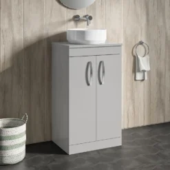 Emily 500mm Floorstanding Unit And Countertop - Gloss White - Square Hudson Reed Countertop Basin -Vado Shop drench emily 500mm floor standing unit worktop gloss grey mist lifestyle1