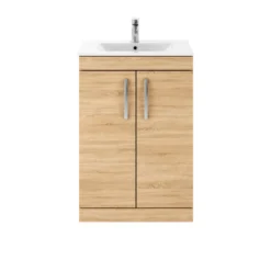 Emily 1100mm Bathroom Toilet & Sink Unit - Natural Oak - Harbour Clarity 525mm Toilet & Seat - Basin A - 40mm Height - Concealed Cistern -Vado Shop drench emily 600mm floor 2 door vanity unit natural oak cutout