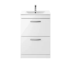 Emily 1100mm Combination Bathroom Toilet & Sink Unit With Minimalist Basin - White Gloss -Vado Shop drench emily 600mm floor 2 drawer vanity unit gloss white cutout