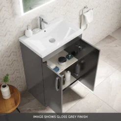Emily 600mm Floorstanding Vanity Unit & Minimalist Basin - Natural Oak -Vado Shop drench emily 600mm floor standing unit mid edged basin gloss grey banner