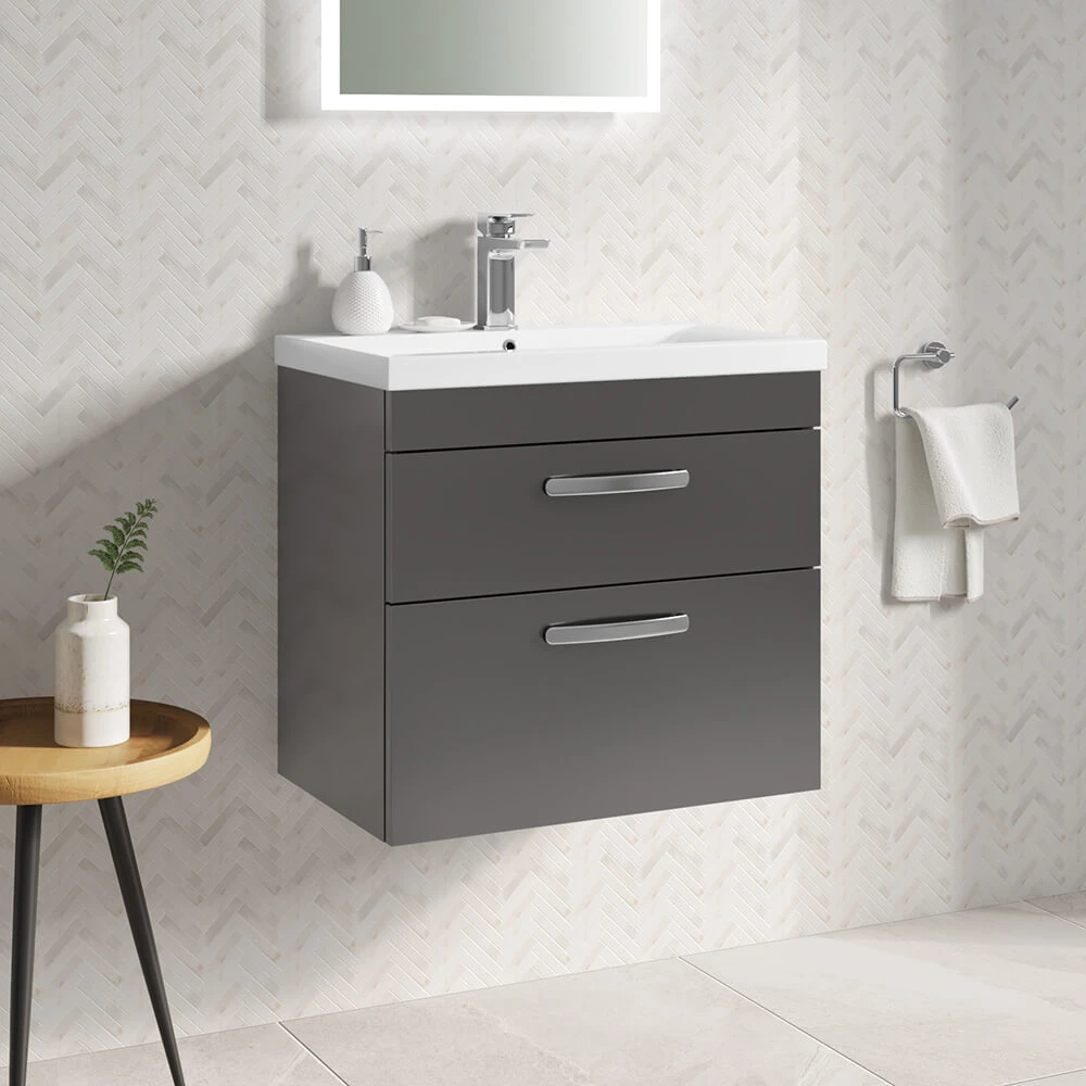 Emily 600mm Wall Mounted 2 Drawer Vanity Unit & Mid-Edged Basin - Hacienda Black 5 Emily 600mm Wall Mounted 2 Drawer Vanity Unit & Mid-Edged Basin - Hacienda Black - Image 5