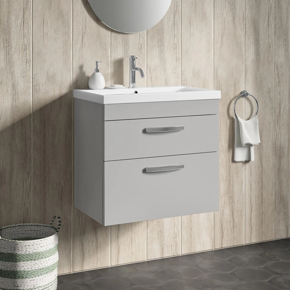 Emily 600mm Wall Mounted 2 Drawer Vanity Unit & Mid-Edged Basin - Hacienda Black 2 Emily 600mm Wall Mounted 2 Drawer Vanity Unit & Mid-Edged Basin - Hacienda Black - Image 2