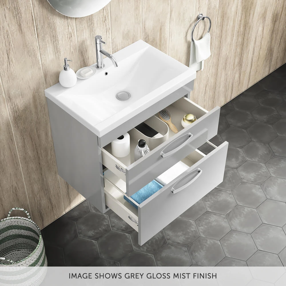 Emily 600mm Wall Mounted 2 Drawer Vanity Unit & Mid-Edged Basin - Hacienda Black 6 Emily 600mm Wall Mounted 2 Drawer Vanity Unit & Mid-Edged Basin - Hacienda Black - Image 6