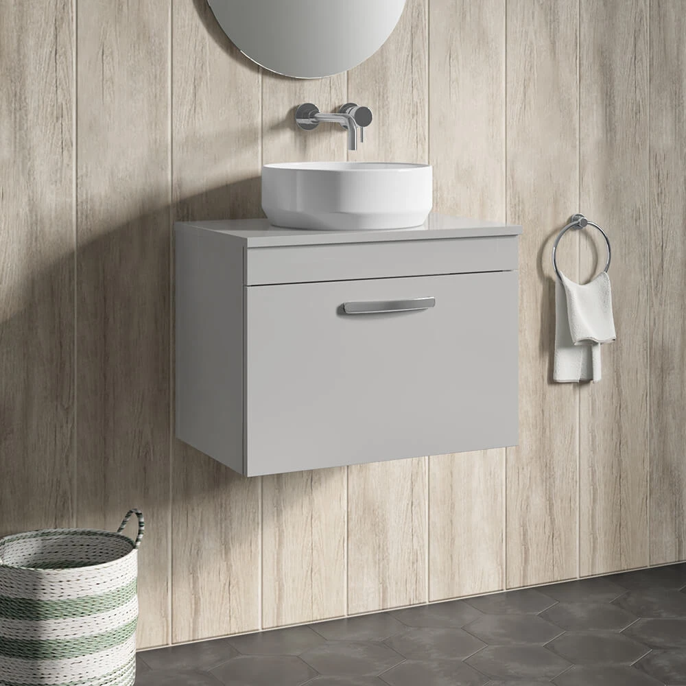 Emily 600mm Wall Mounted 1 Drawer Unit And Countertop - Gloss White - Hudson Reed Rectangular Countertop Basin 4 Emily 600mm Wall Mounted 1 Drawer Unit And Countertop - Gloss White - Hudson Reed Rectangular Countertop Basin - Image 4