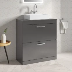 Emily 800mm Floorstanding 2 Drawer Unit And Countertop - Gloss White - No Basin