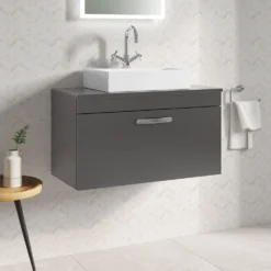 Emily 800mm Wall Mounted 1 Drawer Unit And Countertop - Natural Oak - No Basin