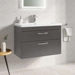 Emily 800mm Wall Mounted 2 Drawer Vanity Unit & Minimalist Basin - Gloss White 10 Emily 800mm Wall Mounted 2 Drawer Vanity Unit & Minimalist Basin - Gloss White -Vado Shop drench emily 800mm wall hung 2drawer mid edged basin gloss grey lifestyle2