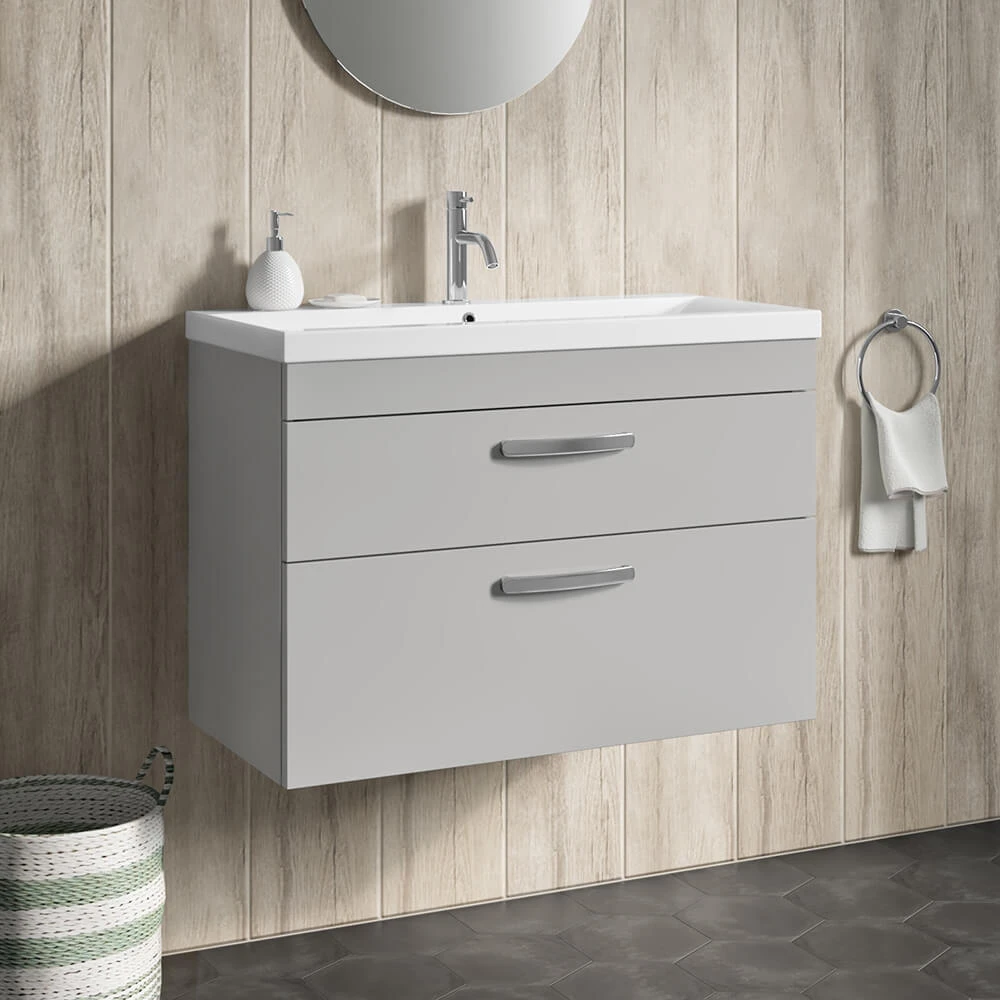 Emily 800mm Wall Mounted 2 Drawer Vanity Unit & Minimalist Basin - Gloss White 3 Emily 800mm Wall Mounted 2 Drawer Vanity Unit & Minimalist Basin - Gloss White - Image 3