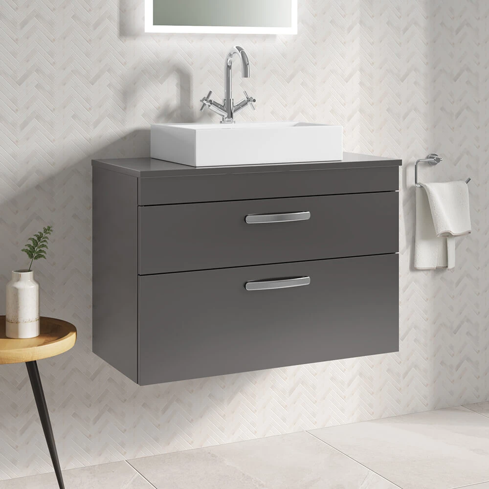 Emily 800mm Wall Mounted 2 Drawer Unit And Countertop - Gloss White - No Basin 4 Emily 800mm Wall Mounted 2 Drawer Unit And Countertop - Gloss White - No Basin - Image 4
