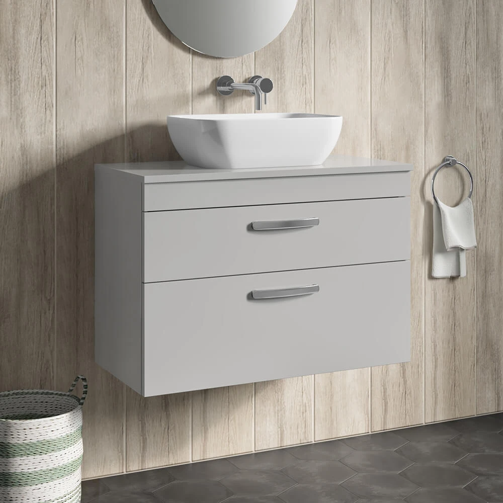 Emily 800mm Wall Mounted 2 Drawer Unit And Countertop - Gloss White - No Basin 3 Emily 800mm Wall Mounted 2 Drawer Unit And Countertop - Gloss White - No Basin - Image 3