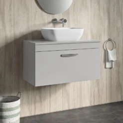 Emily 800mm Wall Mounted 1 Drawer Unit And Countertop - Natural Oak - No Basin -Vado Shop drench emily 800mm wall hung worktop gloss grey mist lifestyle1