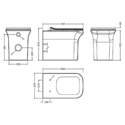 Emily Rimless Back To Wall Toilet & Soft Close Seat -Vado Shop drench emily back to wall toilet technical drawing