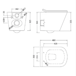 Emily Rimless Short Projection Wall Hung Toilet & Slimline Soft Close Seat -Vado Shop drench emily rimless wall hung toilet slim seat tech drawing