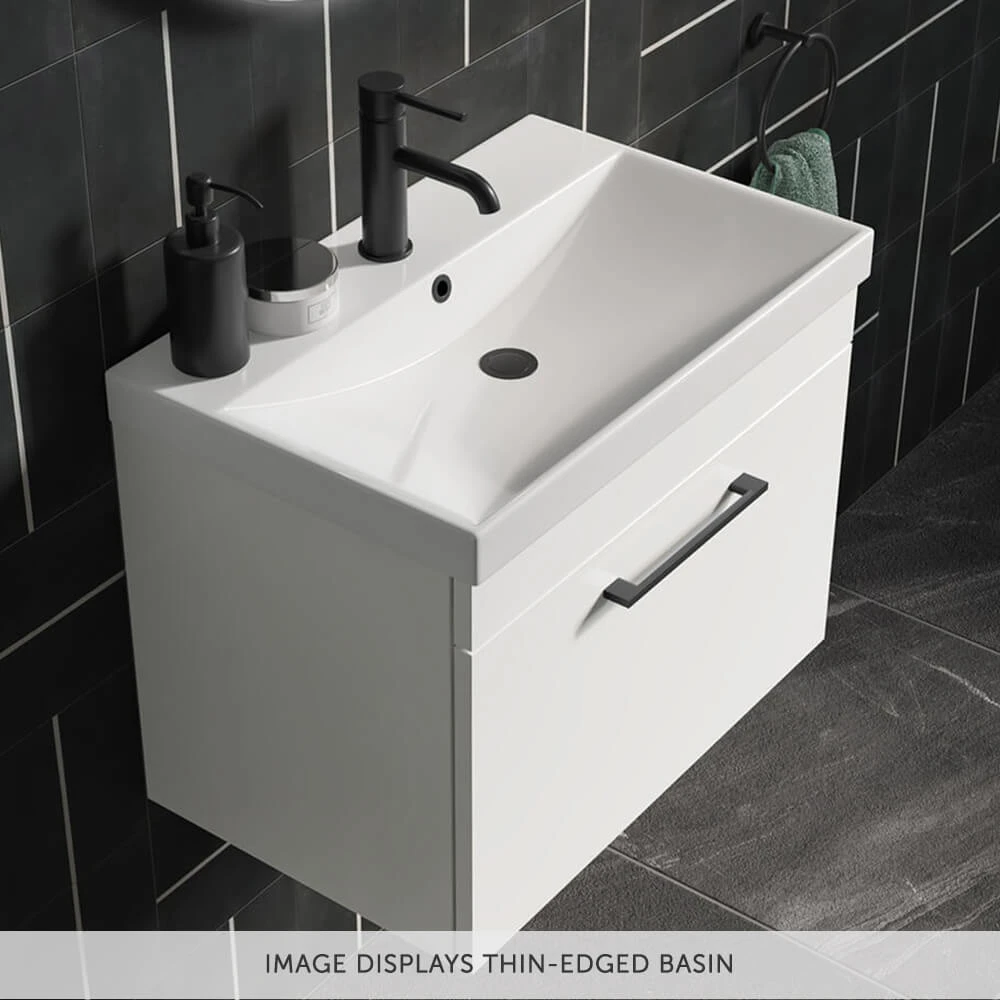Emily 600mm Gloss White Floorstanding 2 Door Vanity Unit, Thin-Edged Basin, Brushed Brass Handles & Overflow 3 Emily 600mm Gloss White Floorstanding 2 Door Vanity Unit, Thin-Edged Basin, Brushed Brass Handles & Overflow - Image 3