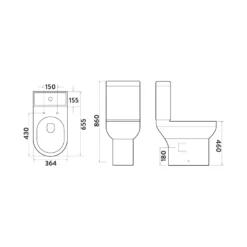 Lorraine Comfort Height Close Coupled Toilet & Soft Close Seat -Vado Shop drench lorraine close coupled comfort height toilet tech drawing