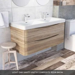 Maia 1200mm Wall Mounted Gloss White Vanity Unit & Opal White Glass Double Basin 17 Maia 1200mm Wall Mounted Gloss White Vanity Unit & Opal White Glass Double Basin -Vado Shop drench maia 1200 light oak vanity unit composite resin basin