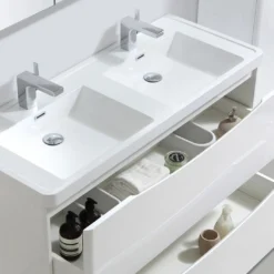 Maia 1200mm Wall Mounted Gloss White Vanity Unit & Opal White Glass Double Basin 21 Maia 1200mm Wall Mounted Gloss White Vanity Unit & Opal White Glass Double Basin -Vado Shop drench maia 1200 wall vanity gloss white drawers