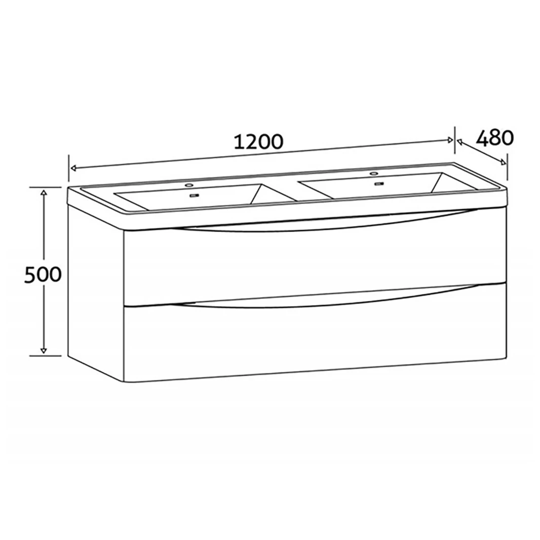 Maia 1200mm Wall Mounted Gloss White Vanity Unit & Opal White Glass Double Basin 12 Maia 1200mm Wall Mounted Gloss White Vanity Unit & Opal White Glass Double Basin - Image 12