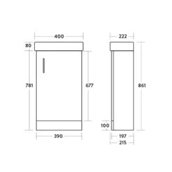 Maisie Compact 400mm Mini Cloakroom Floorstanding Vanity Unit With Black Handle & Basin - Gloss White 11 Maisie Compact 400mm Mini Cloakroom Floorstanding Vanity Unit With Black Handle & Basin - Gloss White -Vado Shop drench maisie 400mm floorstanding vanity unit tech drawing v2