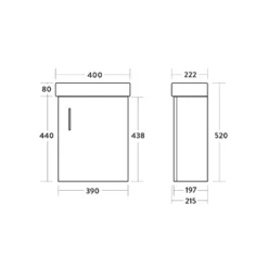 Maisie Compact 400mm Mini Cloakroom Wall Hung Vanity Unit & Basin - Anthracite 9 Maisie Compact 400mm Mini Cloakroom Wall Hung Vanity Unit & Basin - Anthracite -Vado Shop drench maisie 400mm wall hung vanity unit tech drawing 2