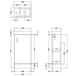 Minnie 400mm Floorstanding Cloakroom Vanity Unit & Basin - Gloss Grey Mist 9 Minnie 400mm Floorstanding Cloakroom Vanity Unit & Basin - Gloss Grey Mist -Vado Shop drench minnie 400 floorstanding vanity unit tech drawing