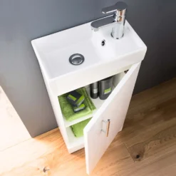 Minnie 400mm Floorstanding Cloakroom Vanity Unit & Basin - Gloss White -Vado Shop drench minnie 400mm floorstanding gloss white unit interior