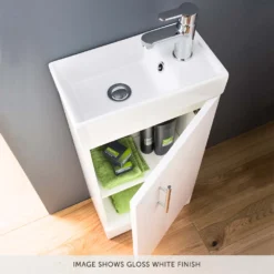 Minnie 400mm Floorstanding Cloakroom Vanity Unit & Basin - Gloss Grey 8 Minnie 400mm Floorstanding Cloakroom Vanity Unit & Basin - Gloss Grey -Vado Shop drench minnie 400mm floorstanding gloss white unit interior banner 1