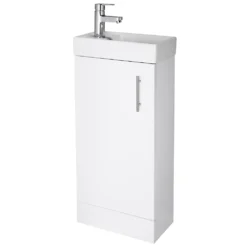 Minnie 400mm Floorstanding Cloakroom Vanity Unit & Basin - Gloss White -Vado Shop drench minnie 400mm floorstanding unit gloss white cutout