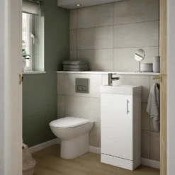Minnie 400mm Floorstanding Cloakroom Vanity Unit & Basin - Gloss White -Vado Shop drench minnie 400mm floorstanding unit gloss white roomset