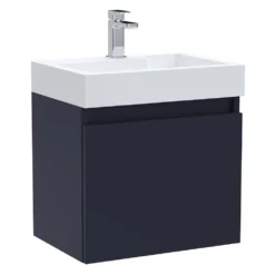 Minnie 500mm Wall Mounted 1 Door Vanity Unit & Polymarble Basin - Electric Blue -Vado Shop drench minnie 500 wall hung unit and basin electric blue cutout