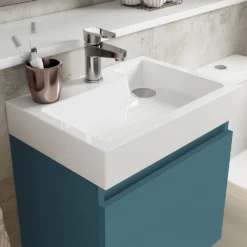 Minnie 500mm Wall Mounted 1 Door Vanity Unit & Polymarble Basin - Aurora Teal -Vado Shop drench minnie 500mm vanity unit aurora teal detail