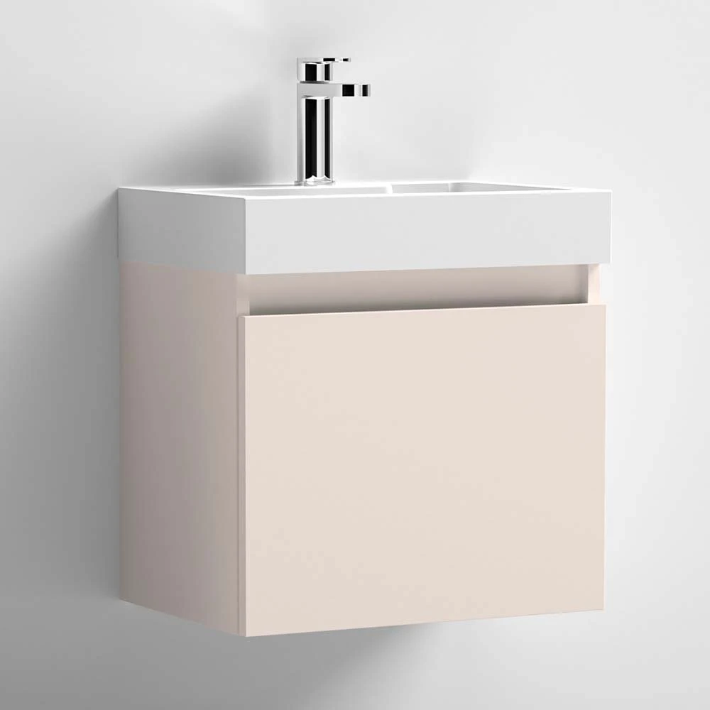 Minnie 500mm Wall Mounted 1 Door Vanity Unit & Polymarble Basin - Blush Pink 6 Minnie 500mm Wall Mounted 1 Door Vanity Unit & Polymarble Basin - Blush Pink - Image 6