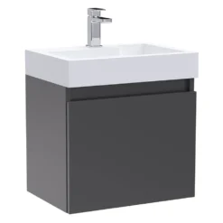 Minnie Wall Hung 500mm Cabinet & Polymarble Basin - Gloss Grey -Vado Shop drench minnie 500mm vanity unit gloss grey cutout