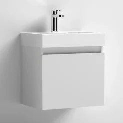 Minnie Wall Hung 500mm Cabinet & Polymarble Basin - Gloss Grey Mist 16 Minnie Wall Hung 500mm Cabinet & Polymarble Basin - Gloss Grey Mist -Vado Shop drench minnie 500mm vanity unit gloss grey mist