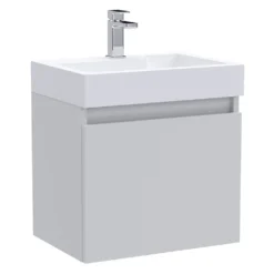Minnie Wall Hung 500mm Cabinet & Polymarble Basin - Gloss Grey Mist 17 Minnie Wall Hung 500mm Cabinet & Polymarble Basin - Gloss Grey Mist -Vado Shop drench minnie 500mm vanity unit gloss grey mist cutout