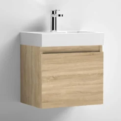 Minnie 500mm Wall Mounted 1 Door Vanity Unit & Polymarble Basin - Natural Oak 15 Minnie 500mm Wall Mounted 1 Door Vanity Unit & Polymarble Basin - Natural Oak -Vado Shop drench minnie 500mm vanity unit natural oak