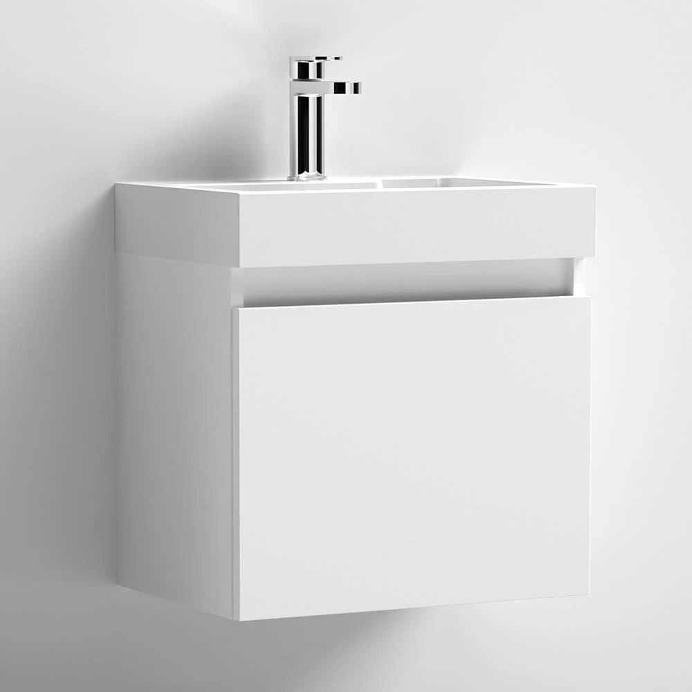 Minnie 500mm Wall Mounted 1 Door Vanity Unit & Polymarble Basin - Gloss White 6 Minnie 500mm Wall Mounted 1 Door Vanity Unit & Polymarble Basin - Gloss White - Image 6