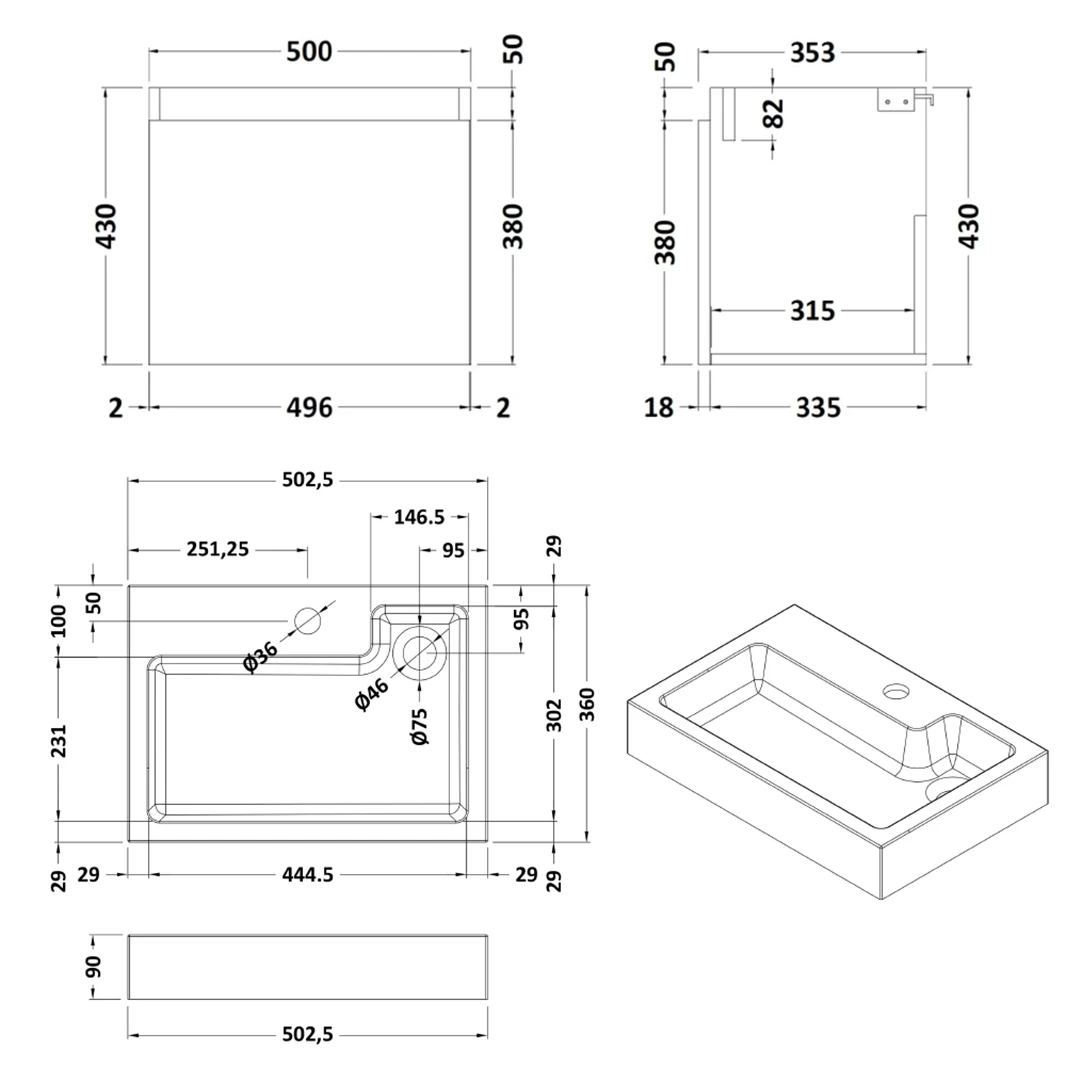 Minnie Wall Hung 500mm Cabinet & Polymarble Basin - Gloss Grey Mist 10 Minnie Wall Hung 500mm Cabinet & Polymarble Basin - Gloss Grey Mist - Image 10
