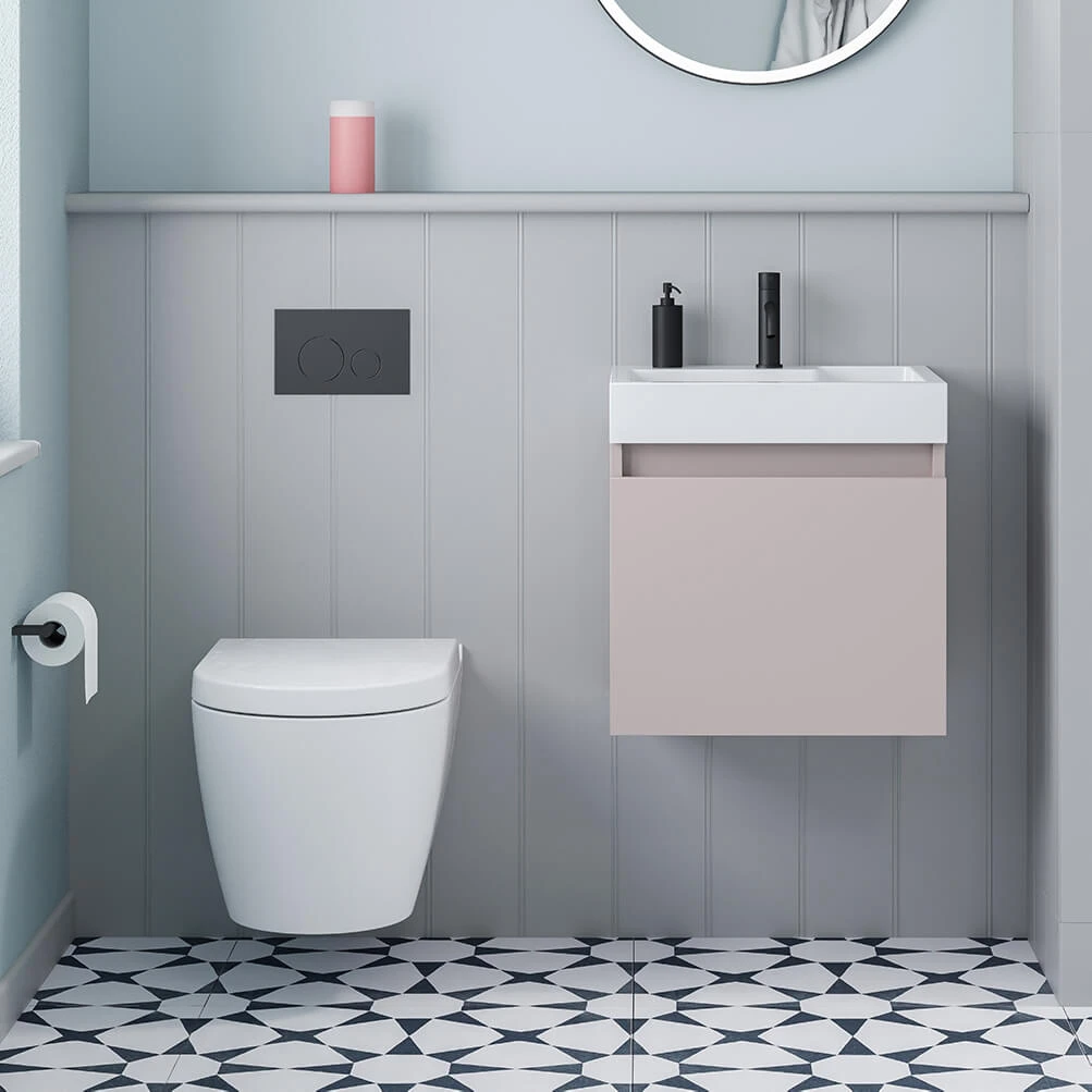 Minnie 500mm Wall Mounted 1 Door Vanity Unit & Polymarble Basin - Blush Pink 4 Minnie 500mm Wall Mounted 1 Door Vanity Unit & Polymarble Basin - Blush Pink - Image 4