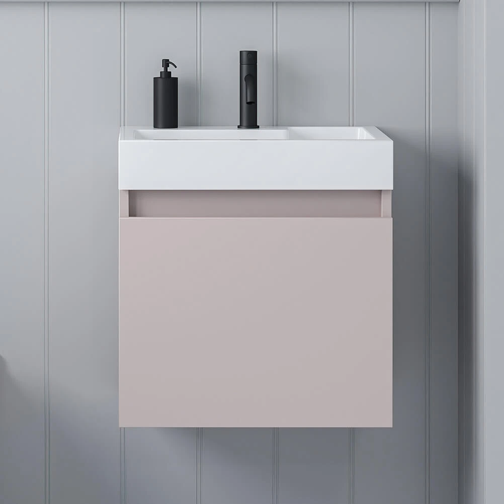 Minnie 500mm Wall Mounted 1 Door Vanity Unit & Polymarble Basin - Blush Pink 1 Minnie 500mm Wall Mounted 1 Door Vanity Unit & Polymarble Basin - Blush Pink