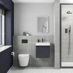 Minnie 500mm Wall Mounted 1 Door Vanity Unit & Polymarble Basin - Electric Blue -Vado Shop drench minnie electric blue standard cloakroom wallhung vanity unit lifestyle1