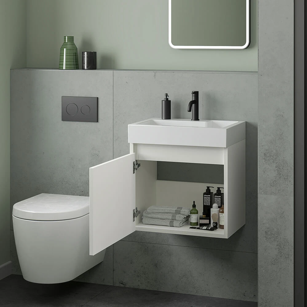 Minnie 500mm Wall Mounted 1 Door Vanity Unit & Polymarble Basin - Gloss White 3 Minnie 500mm Wall Mounted 1 Door Vanity Unit & Polymarble Basin - Gloss White - Image 3