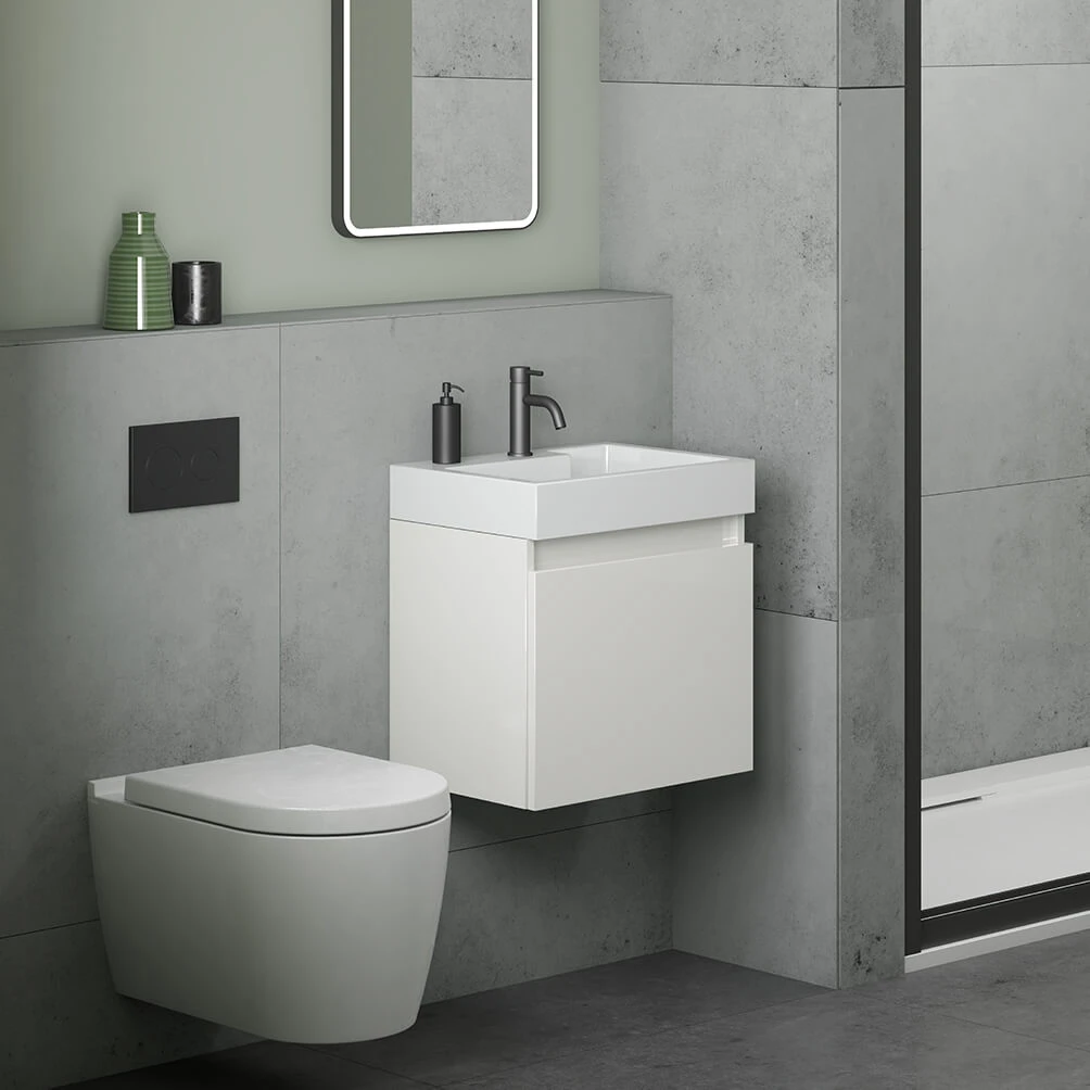 Minnie 500mm Wall Mounted 1 Door Vanity Unit & Polymarble Basin - Gloss White 2 Minnie 500mm Wall Mounted 1 Door Vanity Unit & Polymarble Basin - Gloss White - Image 2