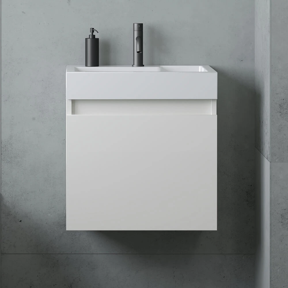 Minnie 500mm Wall Mounted 1 Door Vanity Unit & Polymarble Basin - Gloss White 1 Minnie 500mm Wall Mounted 1 Door Vanity Unit & Polymarble Basin - Gloss White