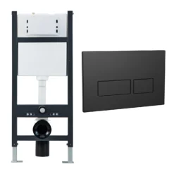 Wall Hung Toilet Frame, Pneumatic Concealed Cistern & Dual Flush Plate With Angular Buttons - Brushed Bronze -Vado Shop drench wc frame cistern and plate angular buttons black