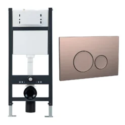 Wall Hung Toilet Frame, Pneumatic Concealed Cistern & Dual Flush Plate With Round Buttons - Chrome -Vado Shop drench wc frame cistern and plate round buttons brushed bronze