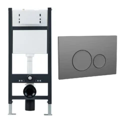 Wall Hung Toilet Frame, Pneumatic Concealed Cistern & Dual Flush Plate With Round Buttons - Chrome -Vado Shop drench wc frame cistern and plate round buttons gunmetal