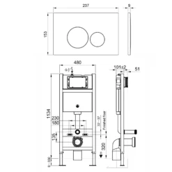 Wall Hung Toilet Frame, Pneumatic Concealed Cistern & Dual Flush Plate With Round Buttons - Chrome -Vado Shop drench wc frame cistern and plate round buttons tech